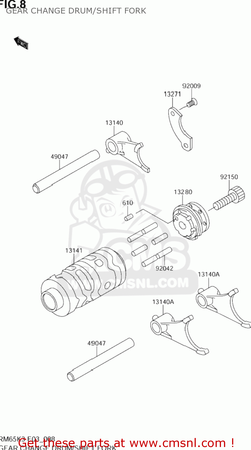 GEAR CHANGE DRUM/SHIFT FORK RM65 2004 (K4) USA (E03)