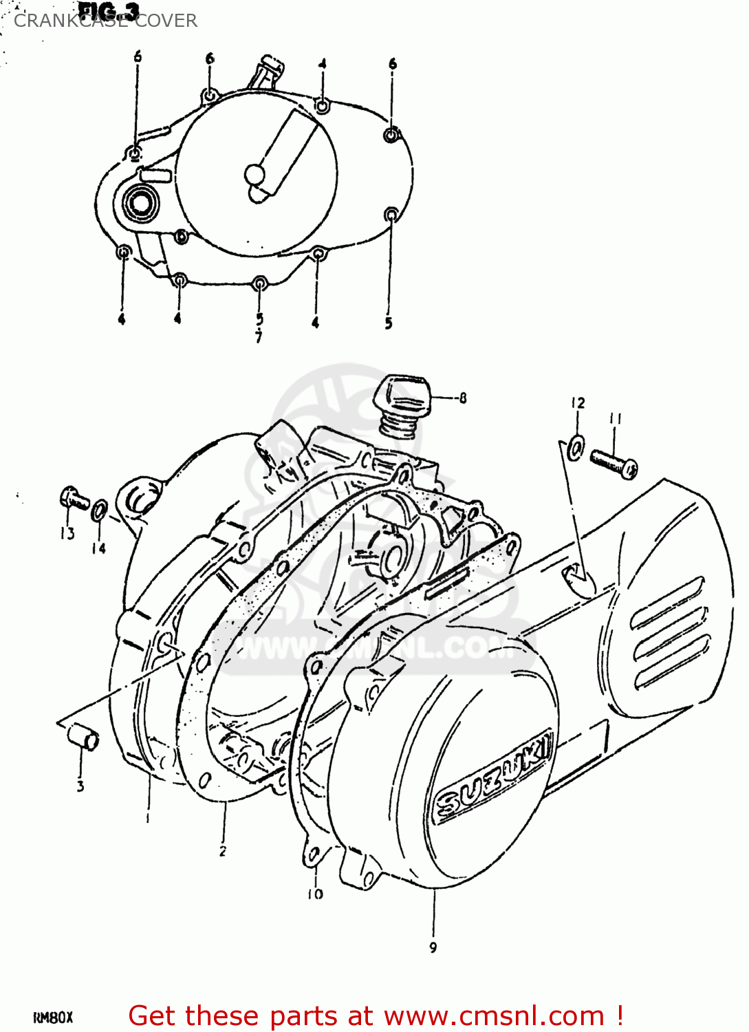 CRANKCASE COVER RM80 1980 (T) USA (E03)