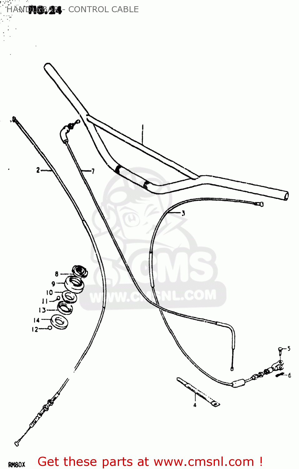 HANDLEBAR - CONTROL CABLE RM80 1980 (T) USA (E03)
