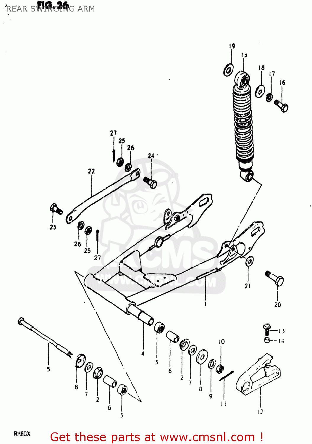 REAR SWINGING ARM RM80 1980 (T) USA (E03)