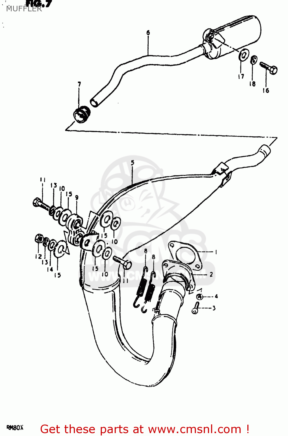 Suzuki RM80 1981 (X) USA (E03) MUFFLER - buy original MUFFLER spares online