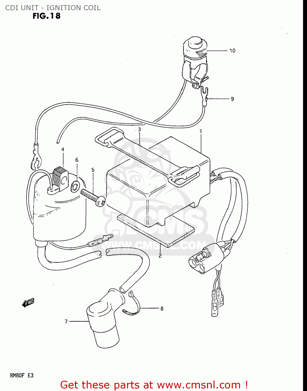 CDI UNIT - IGNITION COIL RM80 1983 (D) USA (E03)