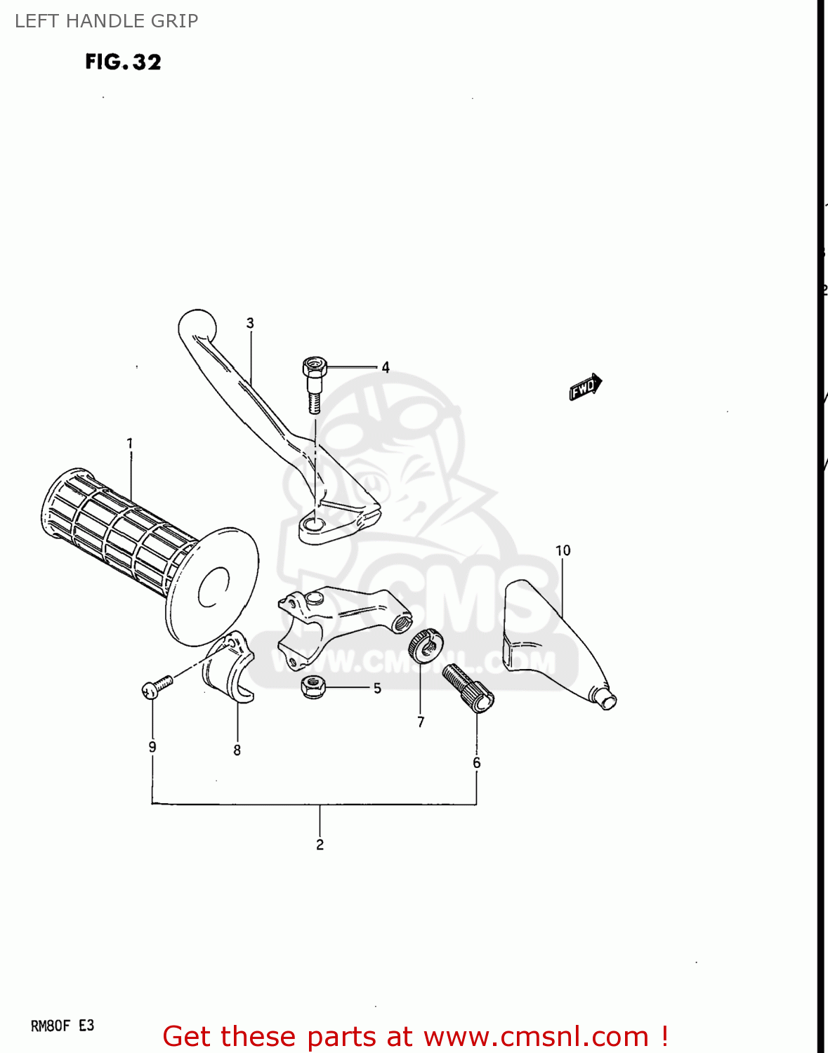 LEFT HANDLE GRIP RM80 1983 (D) USA (E03)