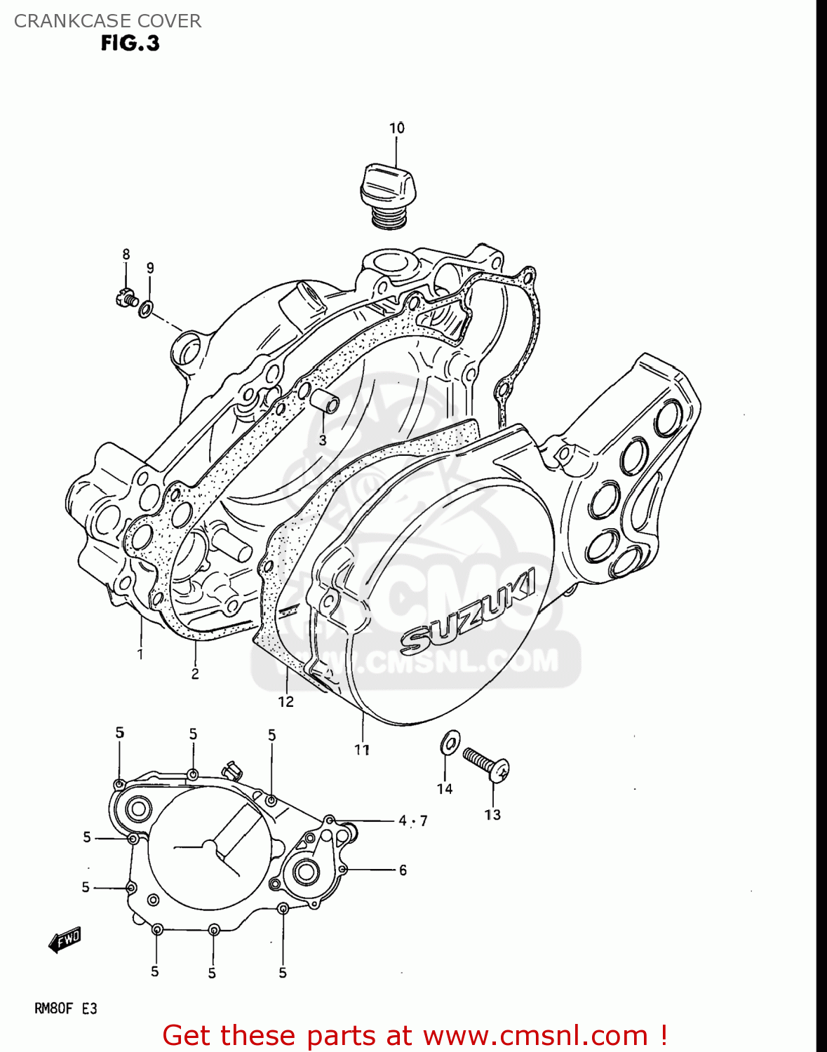 CRANKCASE COVER RM80 1984 (E) USA (E03)