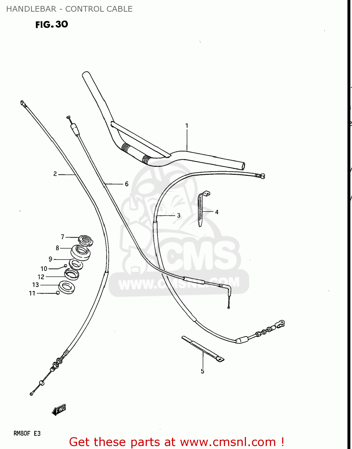 HANDLEBAR - CONTROL CABLE RM80 1984 (E) USA (E03)