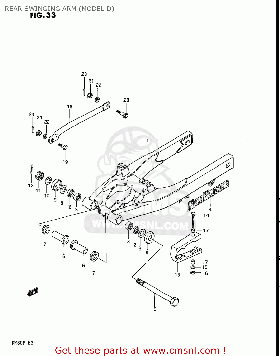 REAR SWINGING ARM (MODEL D) RM80 1984 (E) USA (E03)