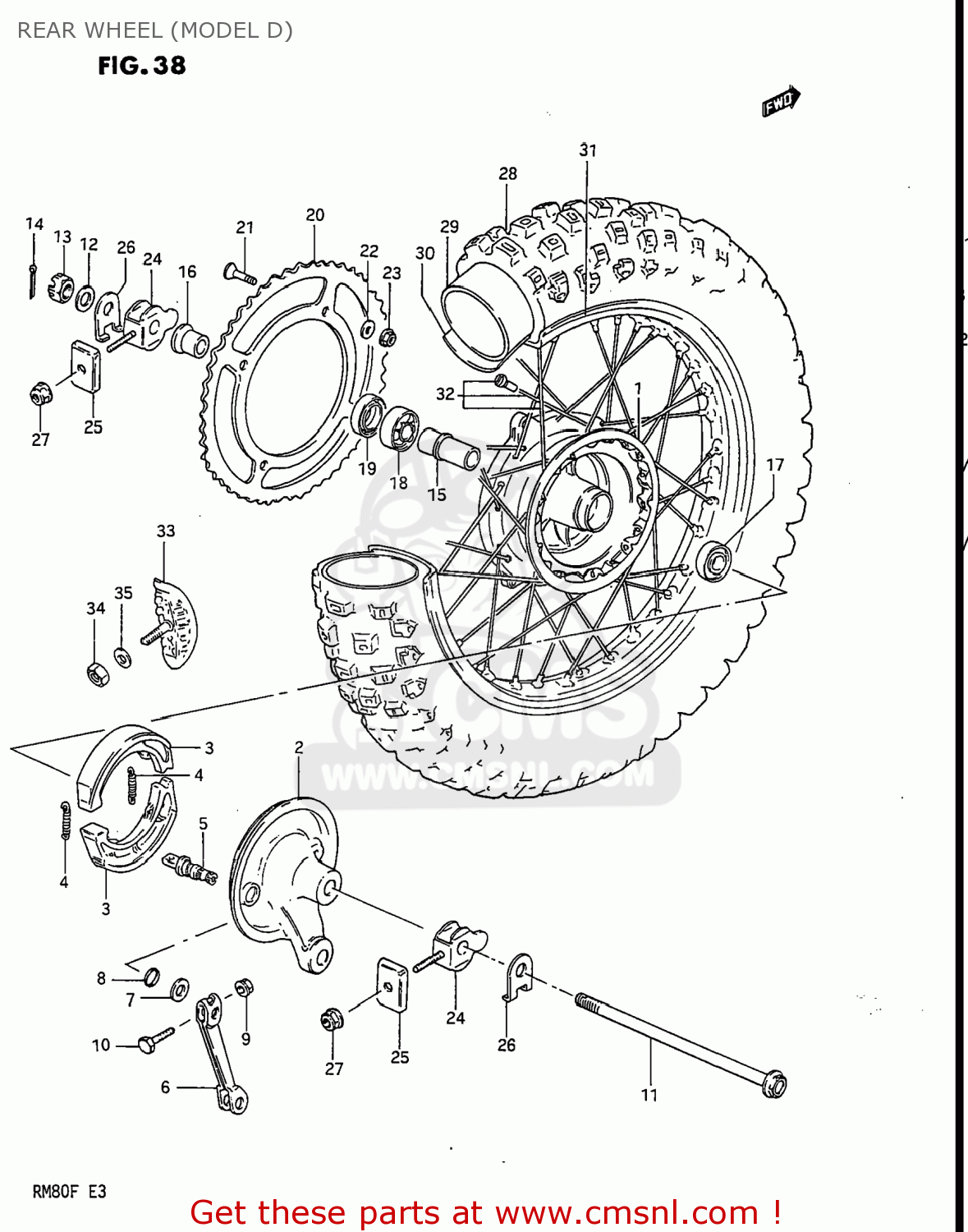 REAR WHEEL (MODEL D) RM80 1984 (E) USA (E03)