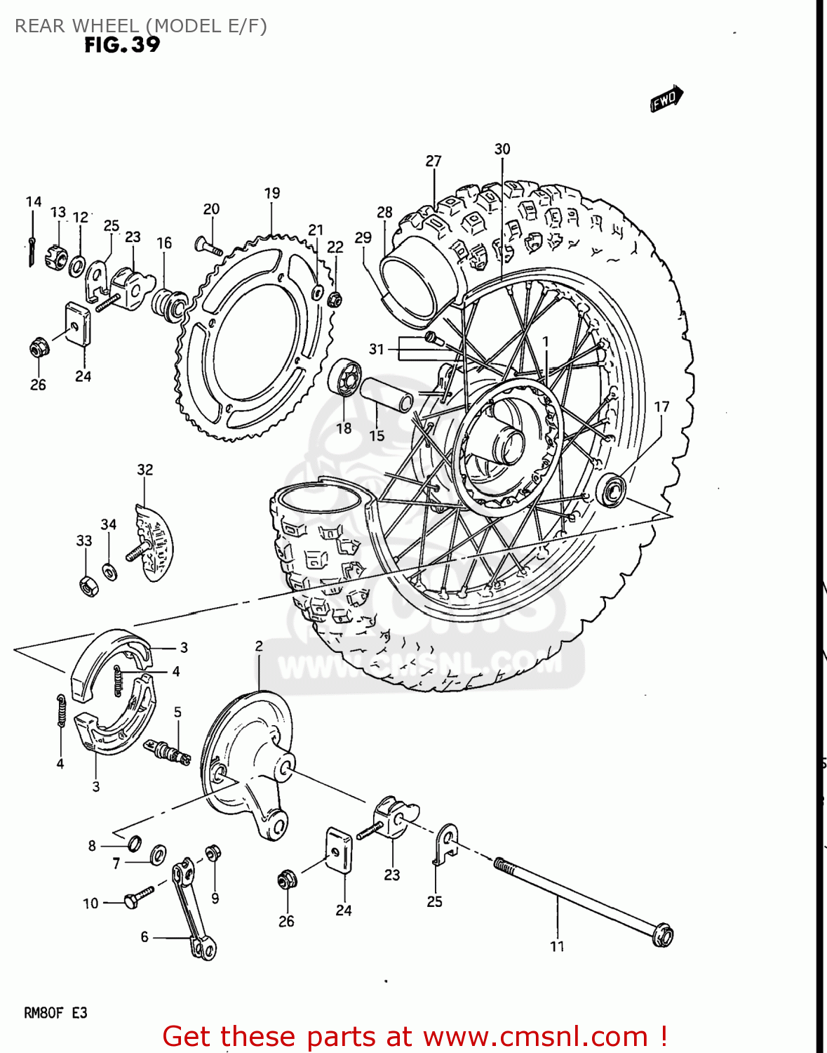REAR WHEEL (MODEL E/F) RM80 1984 (E) USA (E03)