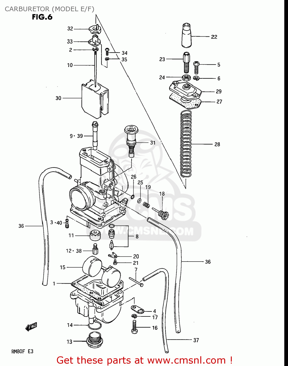 CARBURETOR (MODEL E/F) RM80 1985 (F) USA (E03)