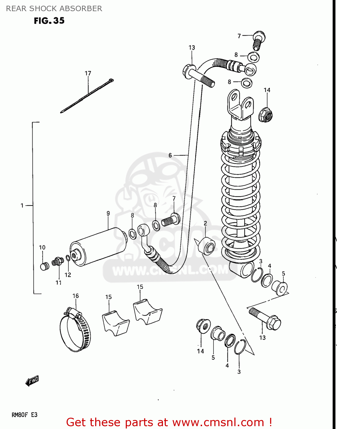 REAR SHOCK ABSORBER RM80 1985 (F) USA (E03)