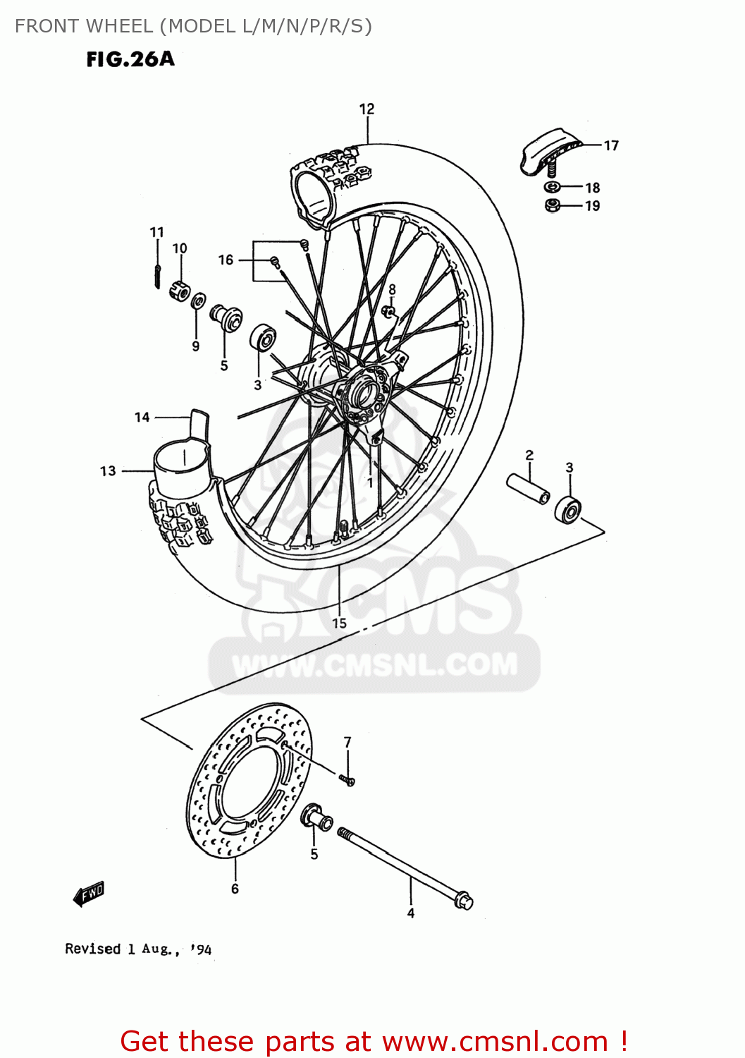 FRONT WHEEL (MODEL L/M/N/P/R/S) RM80 1986 (G) USA (E03)