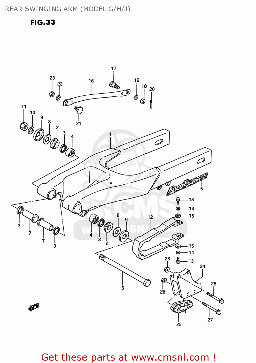 REAR SWINGING ARM (MODEL G/H/J) RM80 1987 (H) USA (E03)
