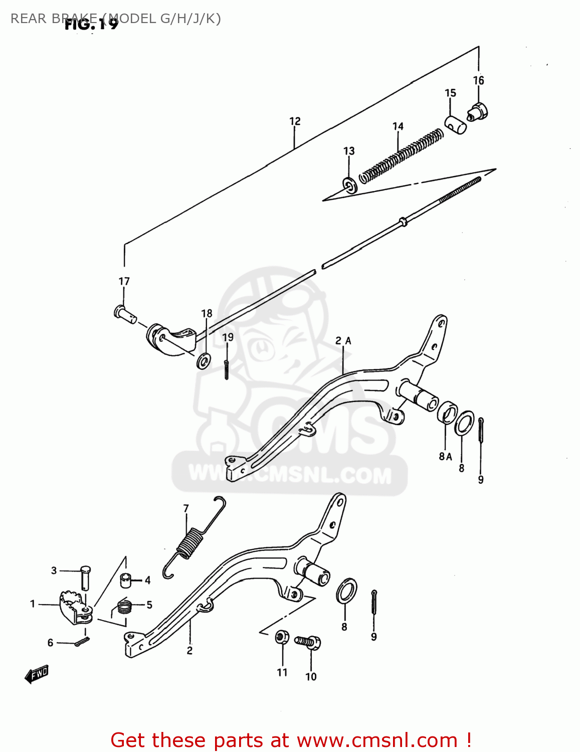 REAR BRAKE (MODEL G/H/J/K) RM80 1989 (K) USA (E03)