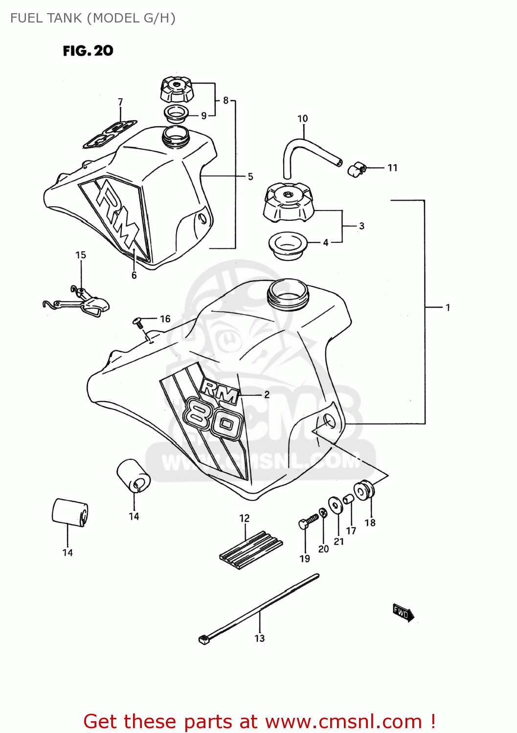FUEL TANK (MODEL G/H) RM80 1991 (M) USA (E03)