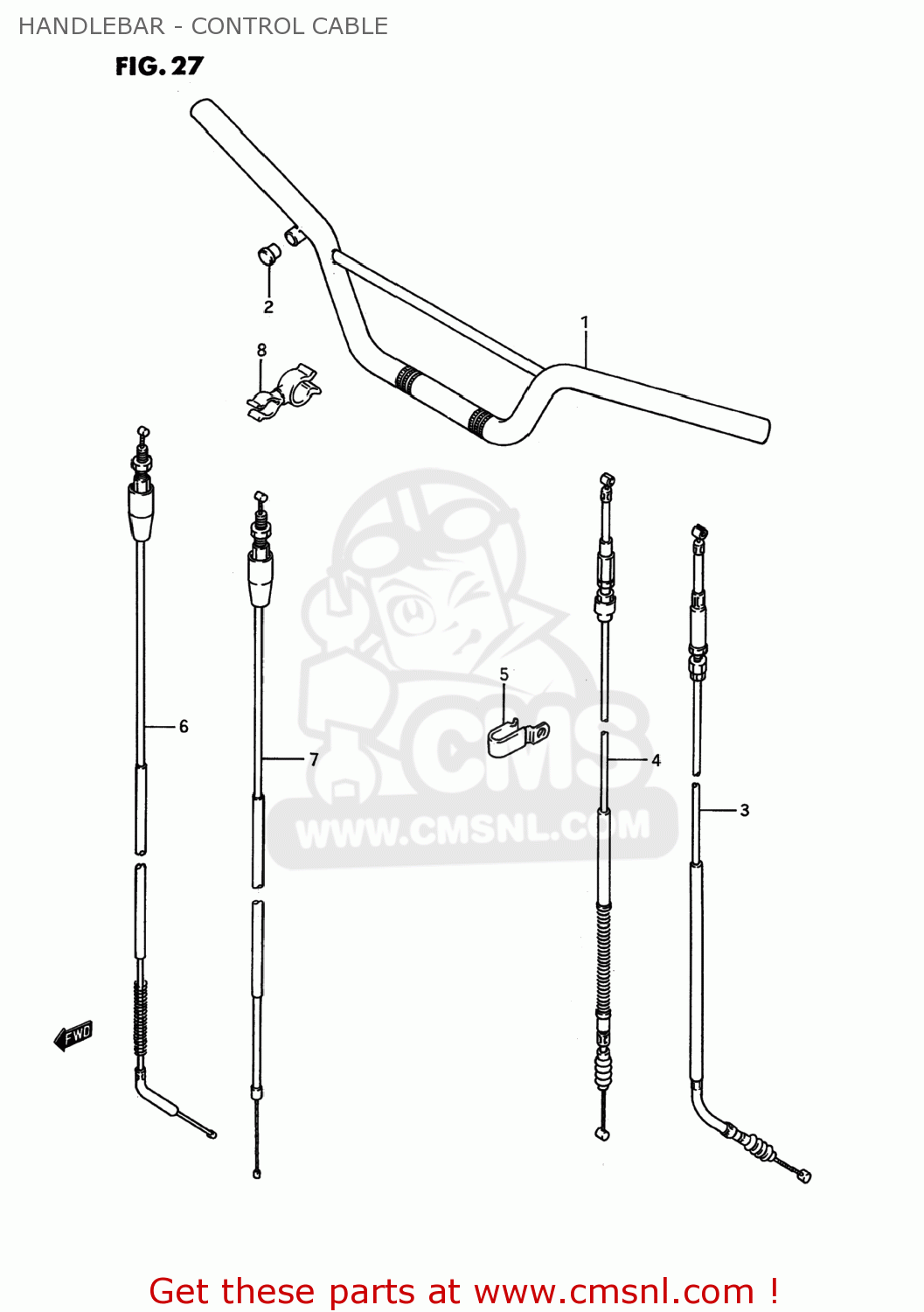 HANDLEBAR - CONTROL CABLE RM80 1991 (M) USA (E03)