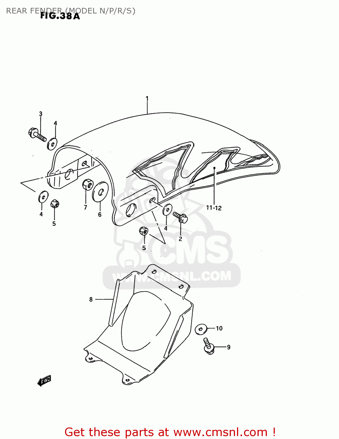 REAR FENDER (MODEL N/P/R/S) RM80 1991 (M) USA (E03)