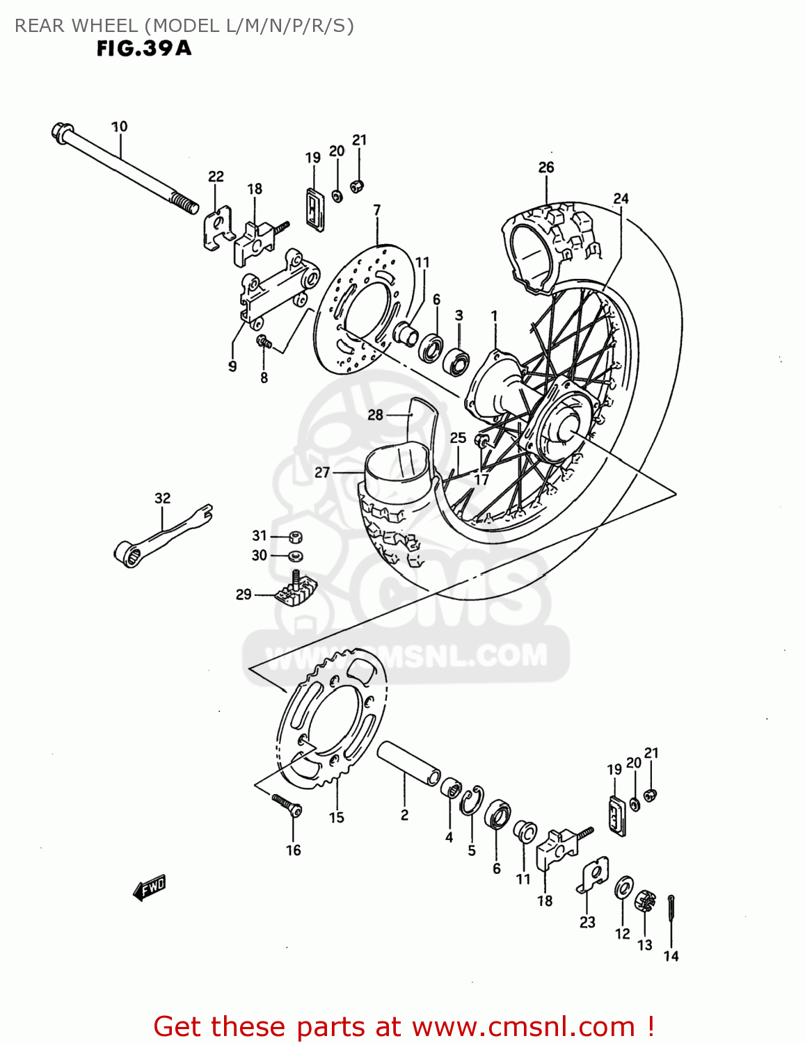 REAR WHEEL (MODEL L/M/N/P/R/S) RM80 1991 (M) USA (E03)