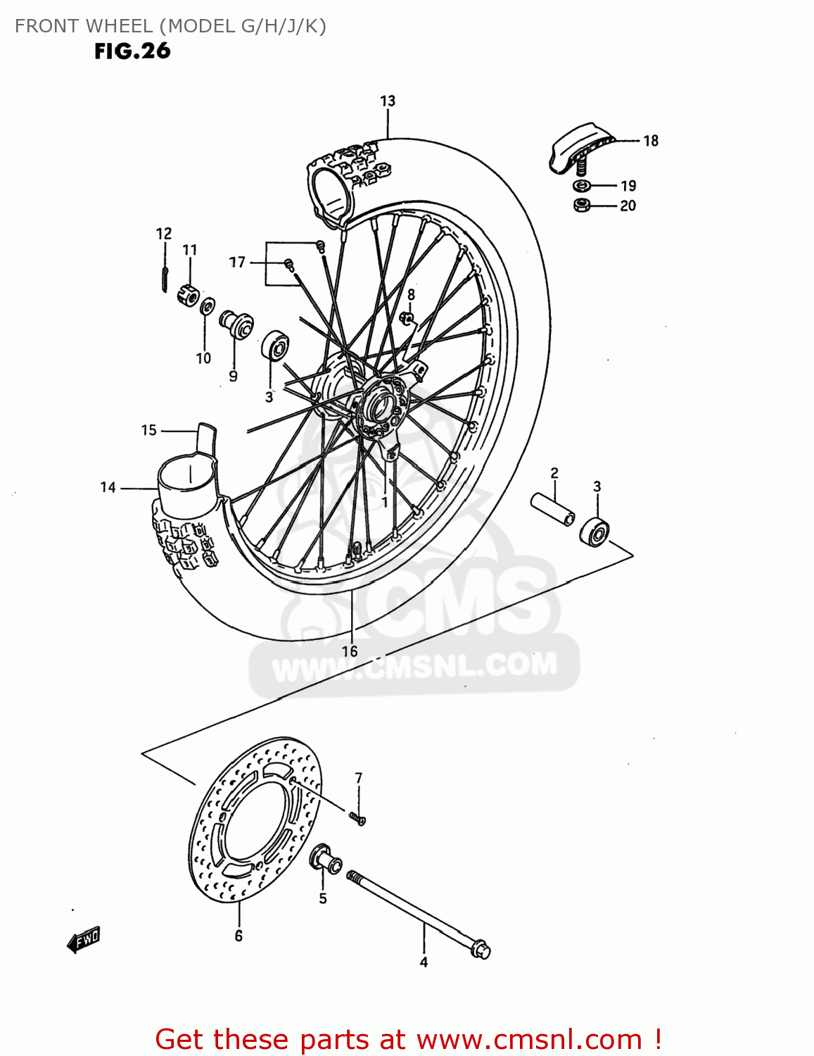 FRONT WHEEL (MODEL G/H/J/K) RM80 1993 (P) USA (E03)