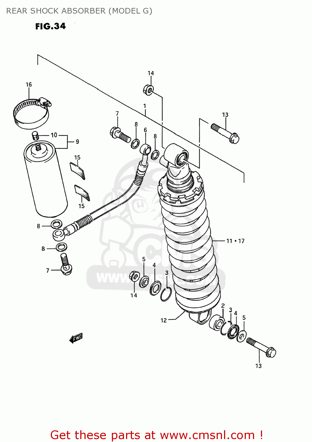 REAR SHOCK ABSORBER (MODEL G) RM80 1993 (P) USA (E03)
