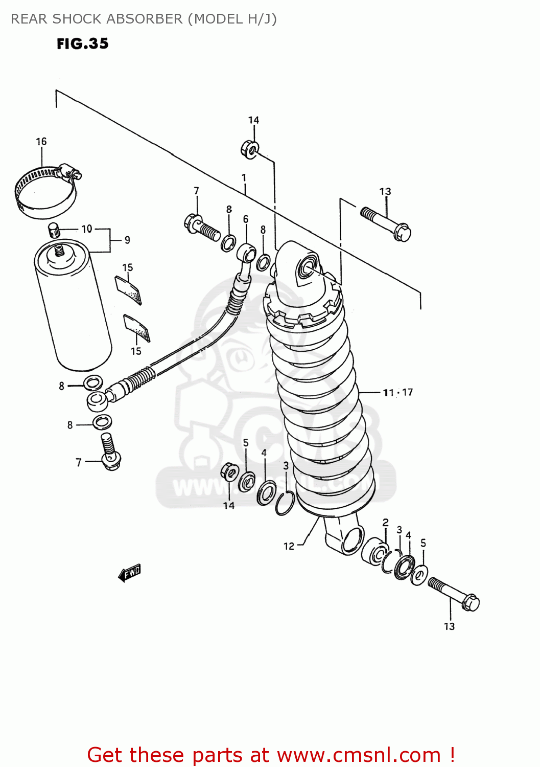 REAR SHOCK ABSORBER (MODEL H/J) RM80 1995 (S) USA (E03)