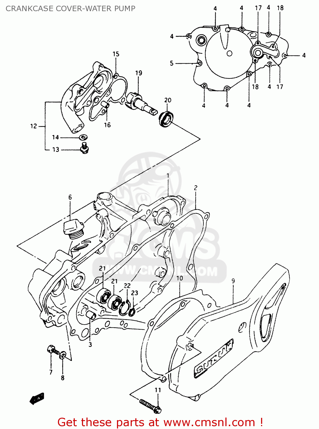 CRANKCASE COVER-WATER PUMP RM80 1996 (T)