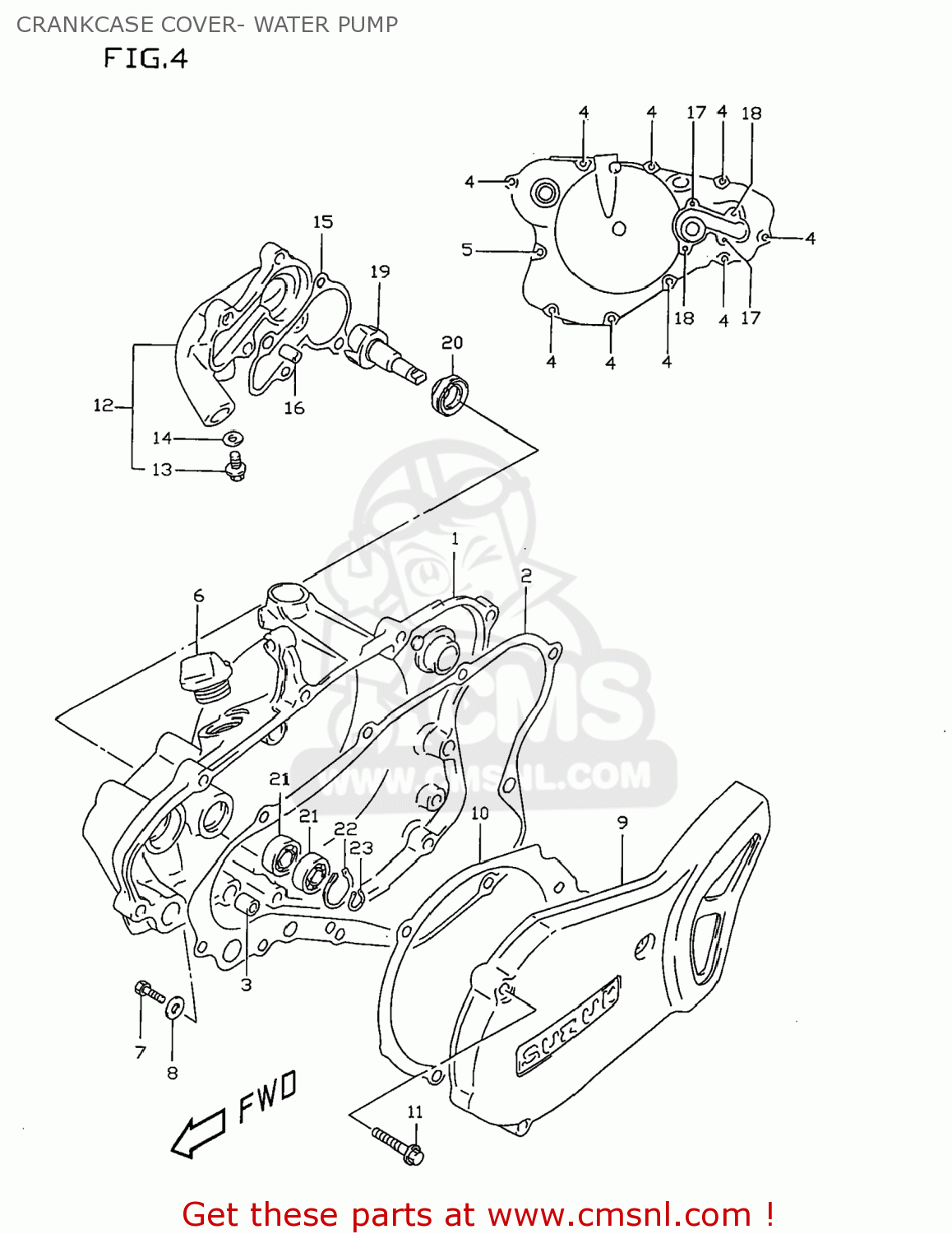 CRANKCASE COVER- WATER PUMP RM80 1997 (V) USA (E03)