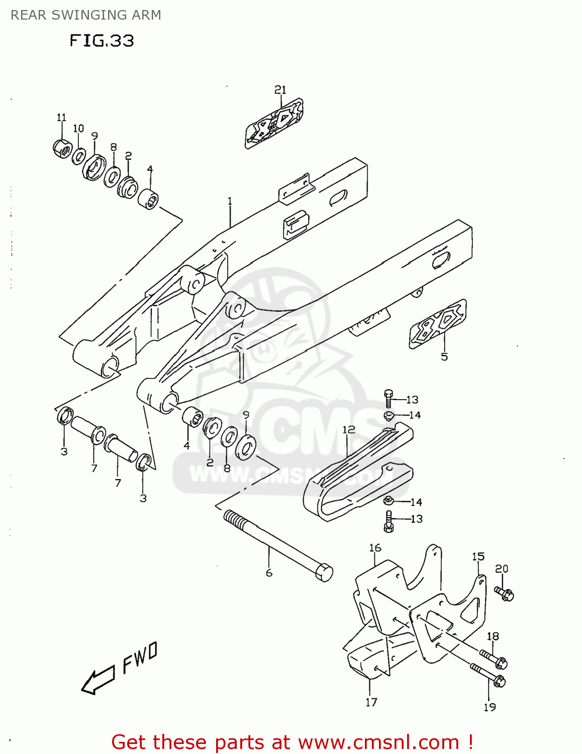 REAR SWINGING ARM RM80 1999 (X) USA (E03)