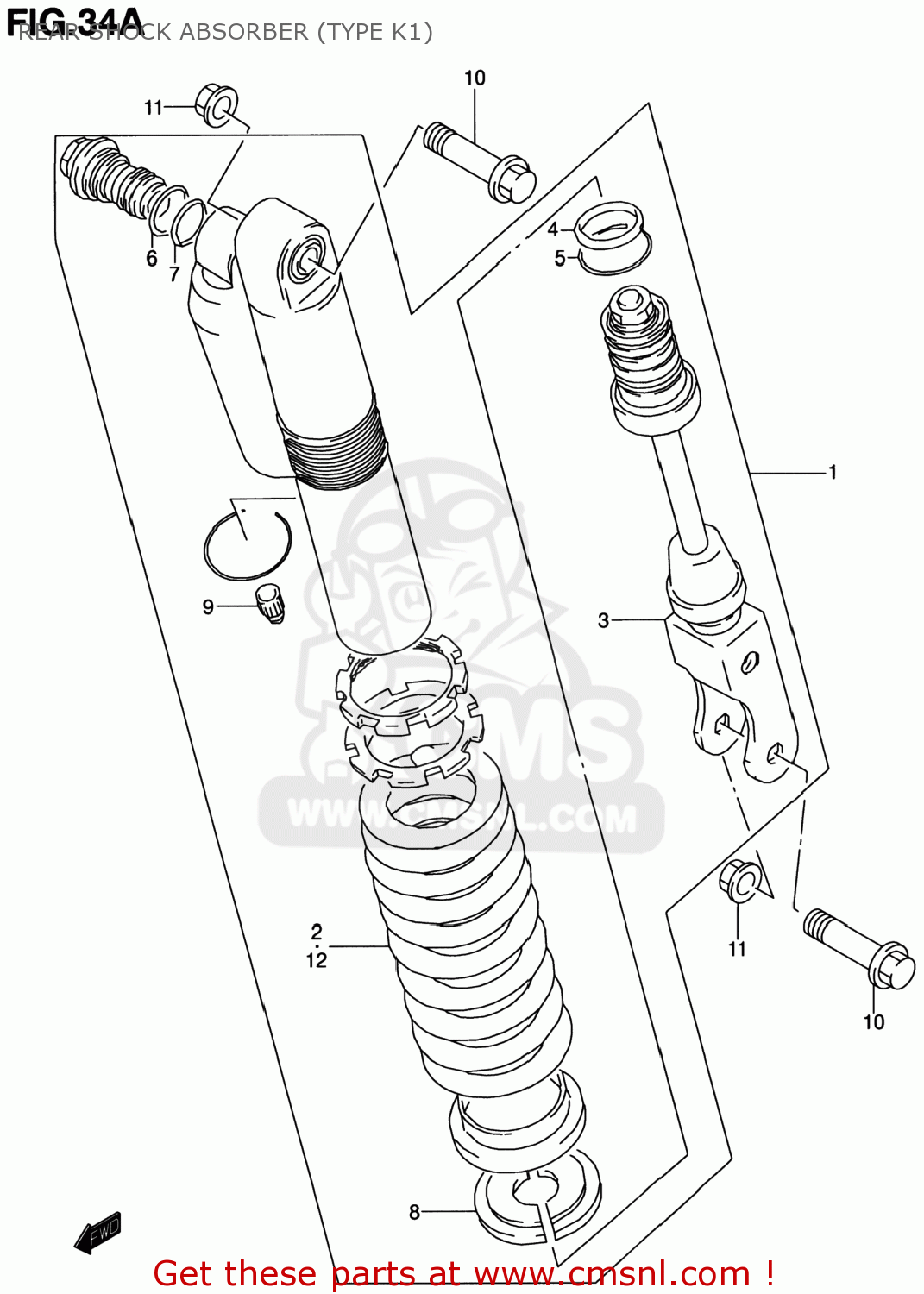 REAR SHOCK ABSORBER (TYPE K1) RM80 2001 (K1) USA (E03)