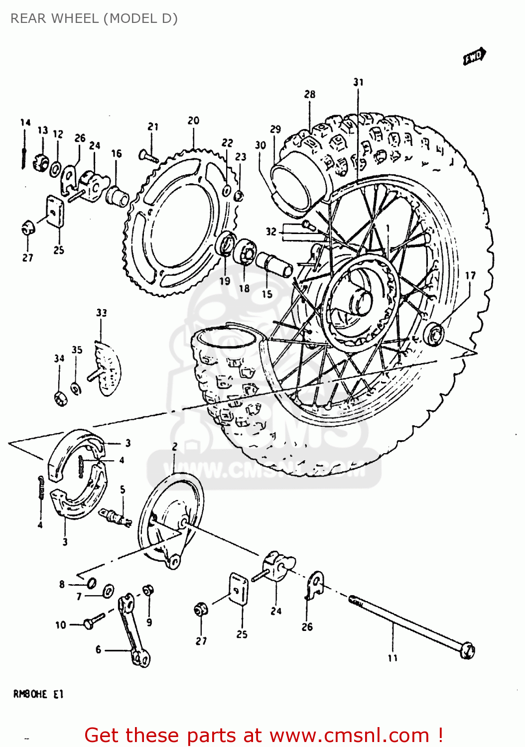 REAR WHEEL (MODEL D) RM80H 1983 (D)