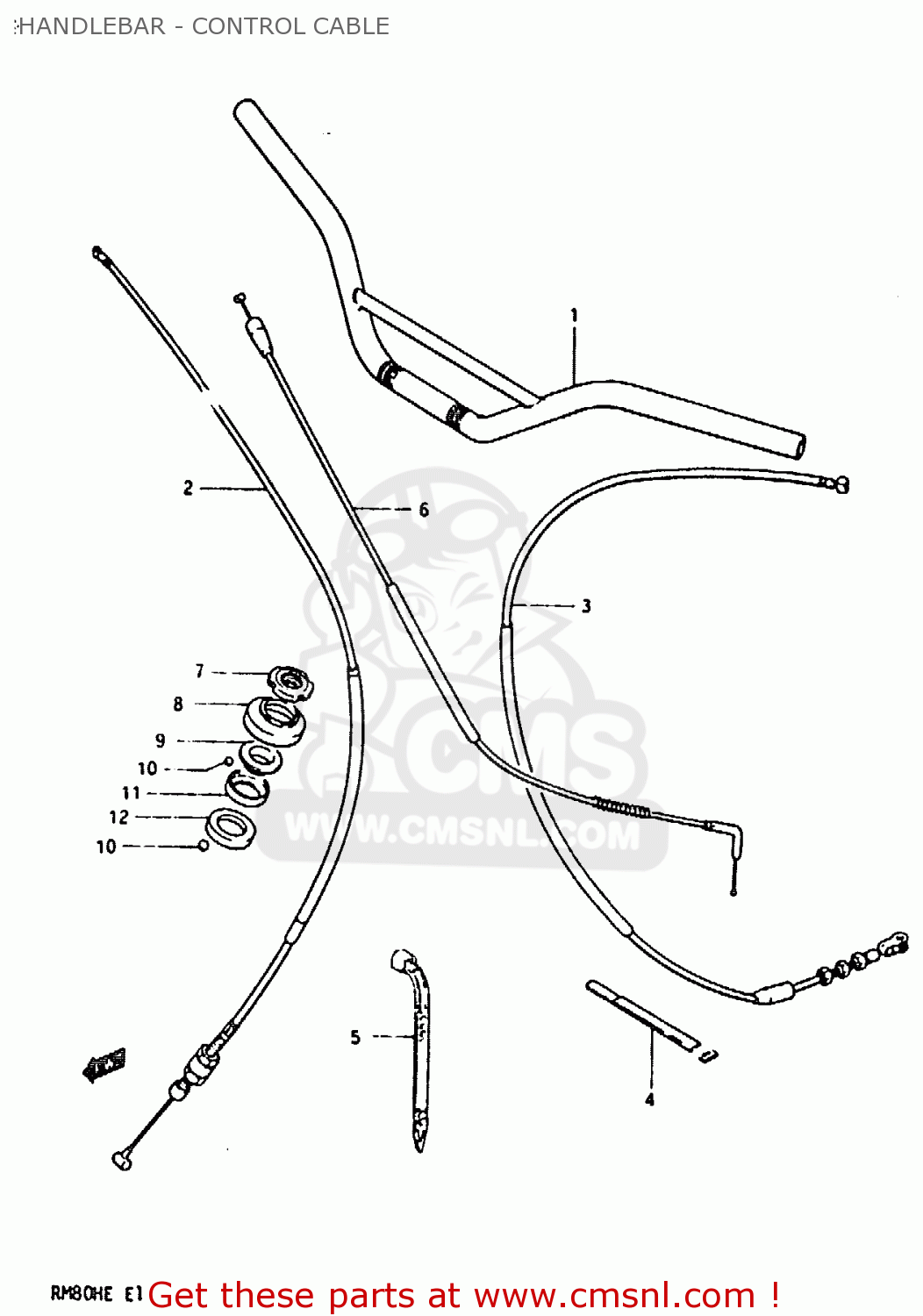 HANDLEBAR - CONTROL CABLE RM80H 1984 (E)