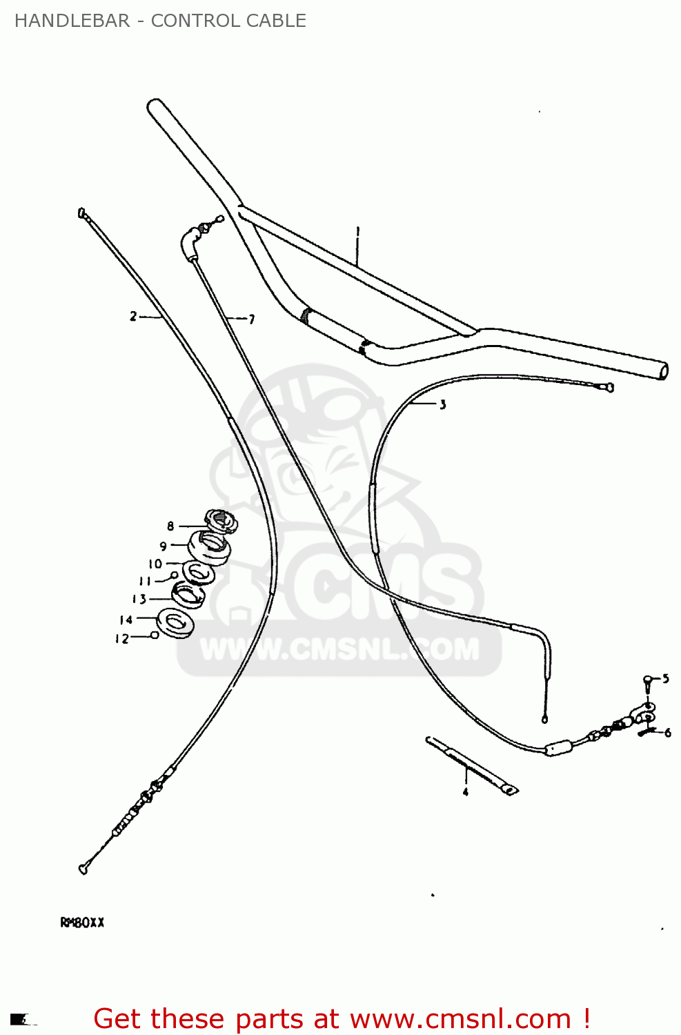 HANDLEBAR - CONTROL CABLE RM80X 1981 (X)