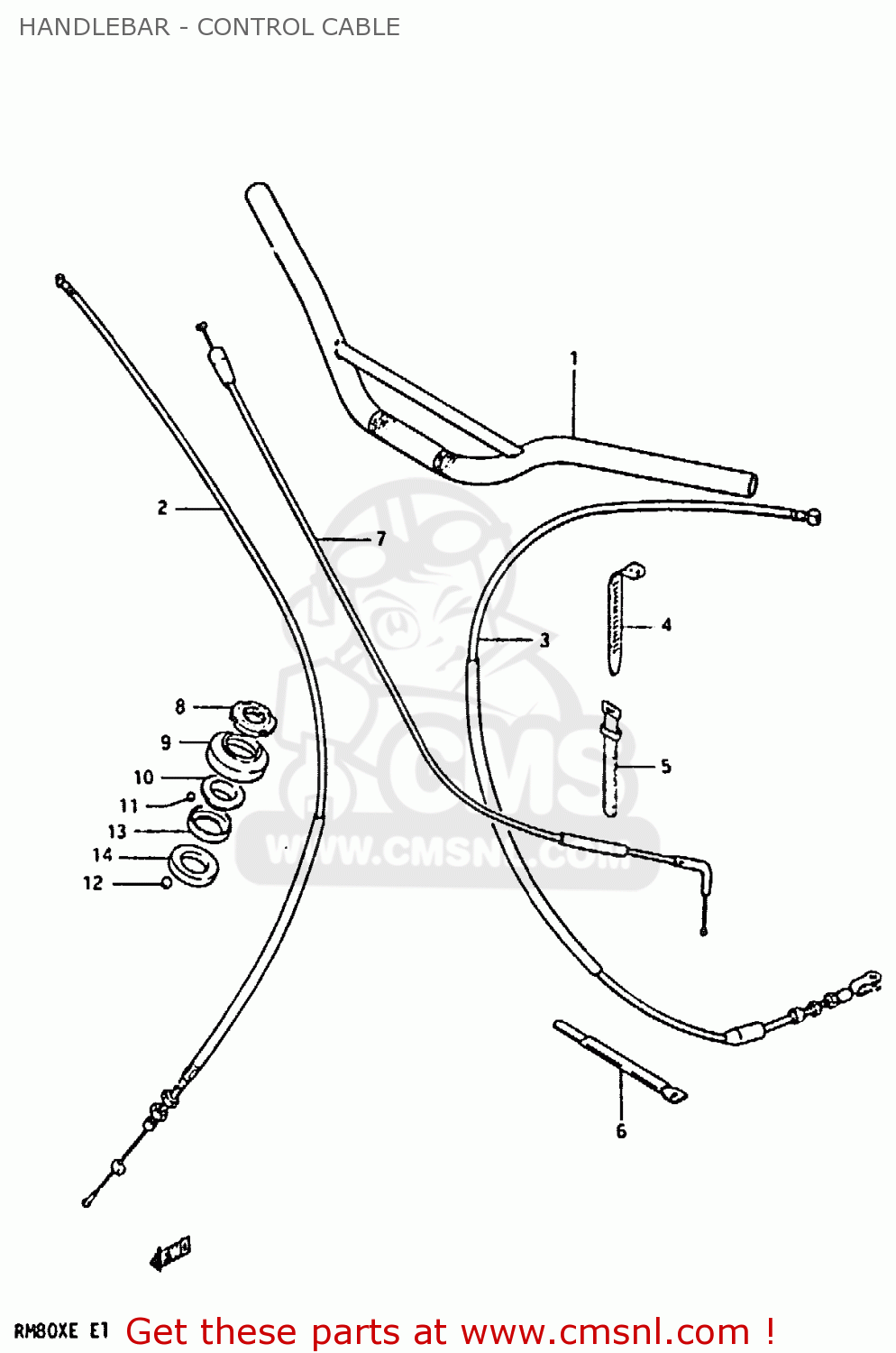 HANDLEBAR - CONTROL CABLE RM80X 1984 (E)