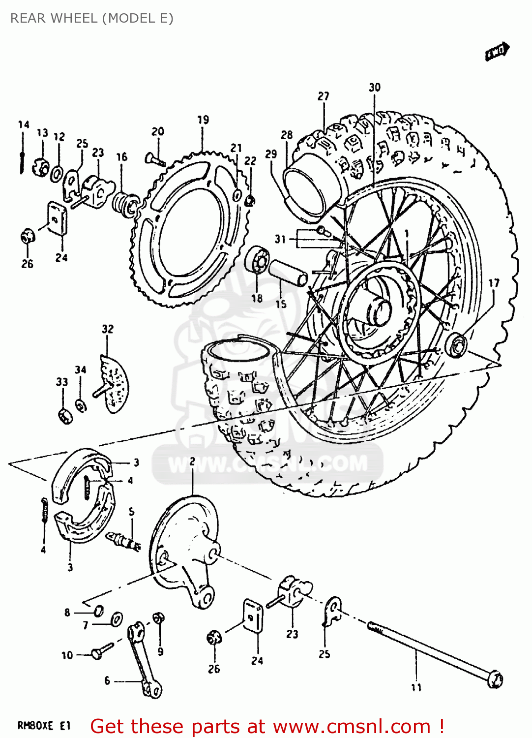 REAR WHEEL (MODEL E) RM80X 1984 (E)