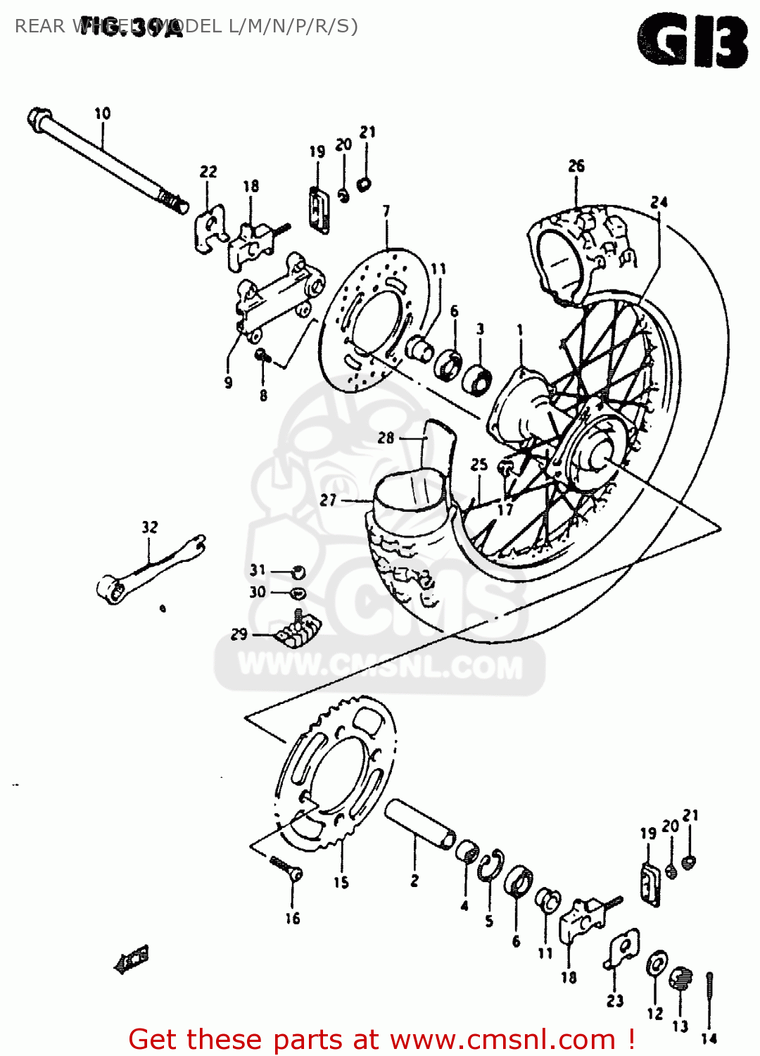 REAR WHEEL (MODEL L/M/N/P/R/S) RM80X 1987 (H)