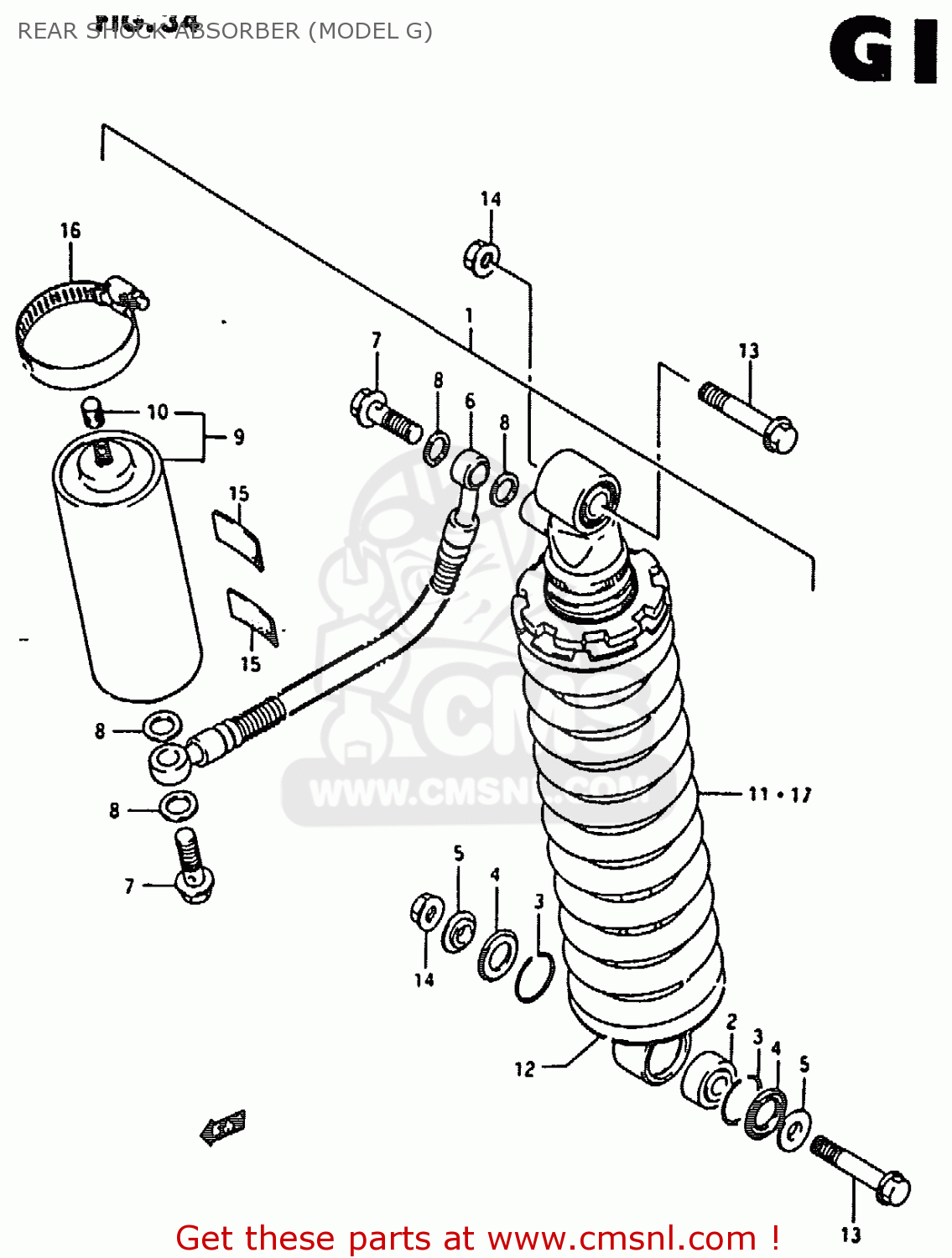 REAR SHOCK ABSORBER (MODEL G) RM80X 1989 (K)