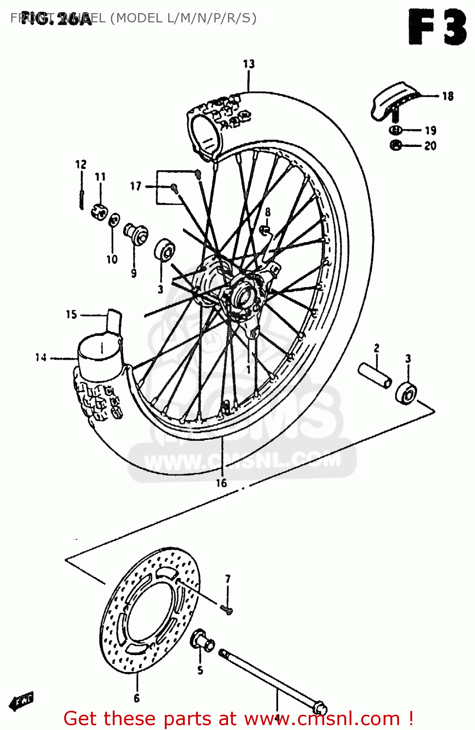 FRONT WHEEL (MODEL L/M/N/P/R/S) RM80X 1990 (L)