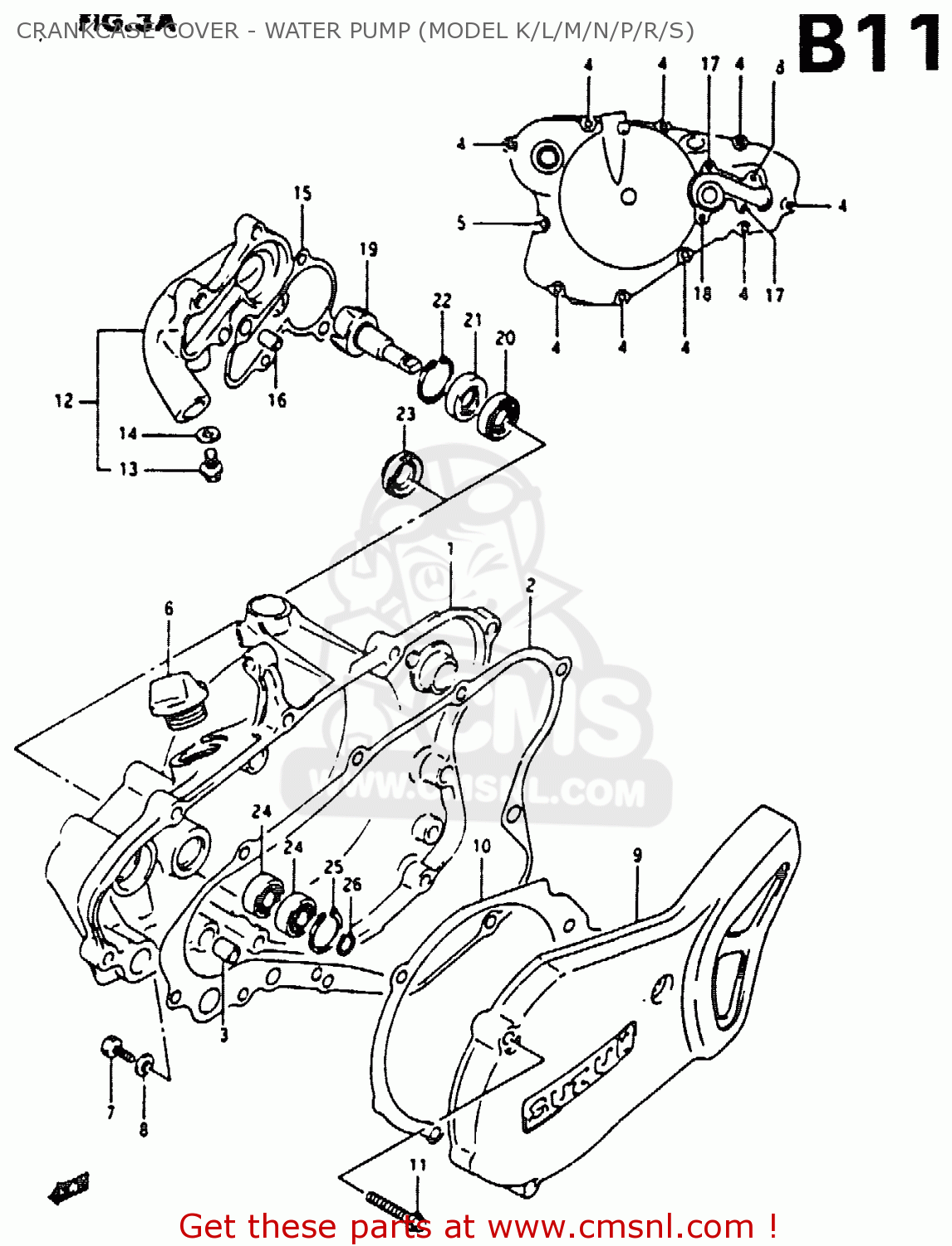 CRANKCASE COVER - WATER PUMP (MODEL K/L/M/N/P/R/S) RM80X 1991 (M)