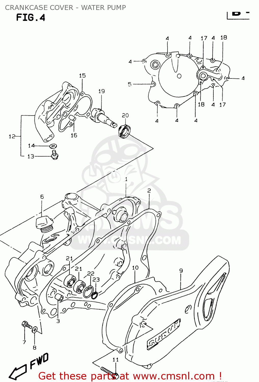 CRANKCASE COVER - WATER PUMP RM80X 1997 (V) (E02 E04 E24)