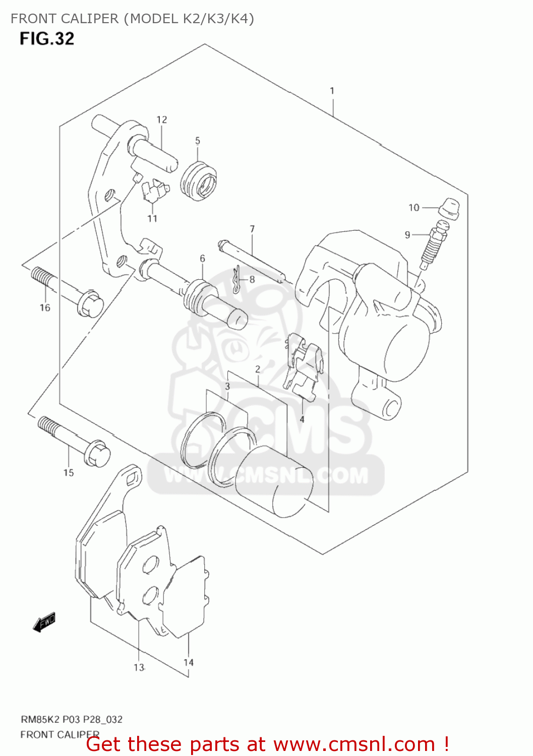 FRONT CALIPER (MODEL K2/K3/K4) RM85 2002 (K2) USA (E03)