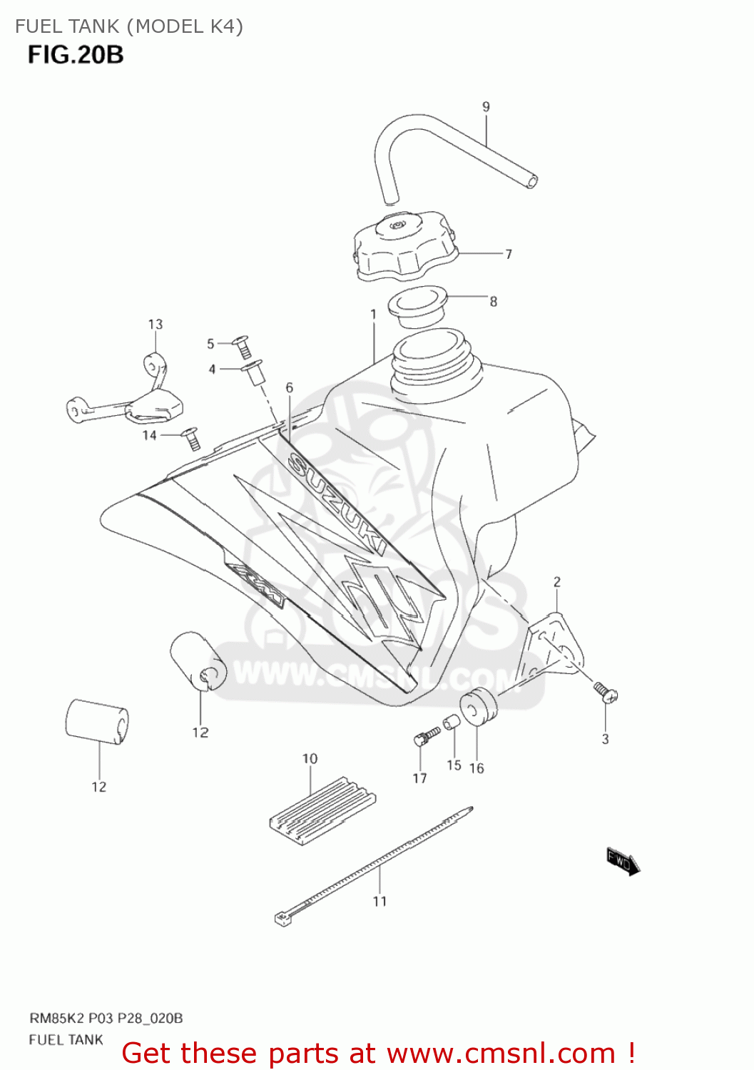 FUEL TANK (MODEL K4) RM85 2002 (K2) USA (E03)