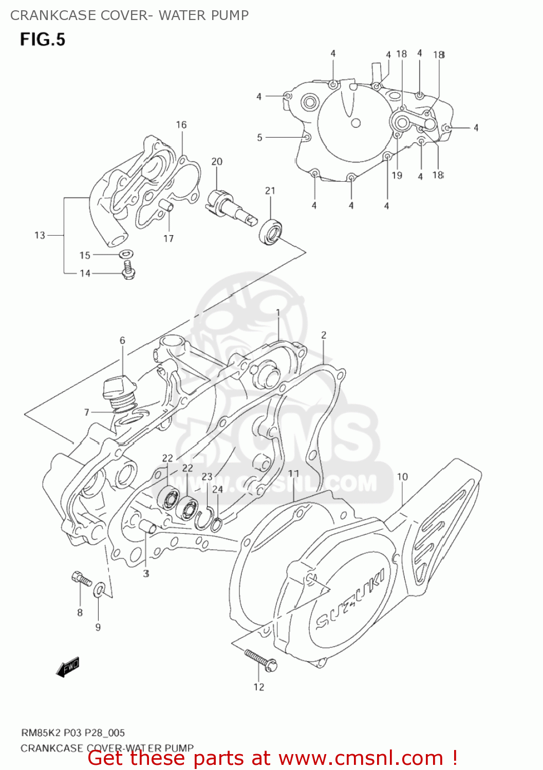 CRANKCASE COVER- WATER PUMP RM85 2003 (K3) USA (E03)