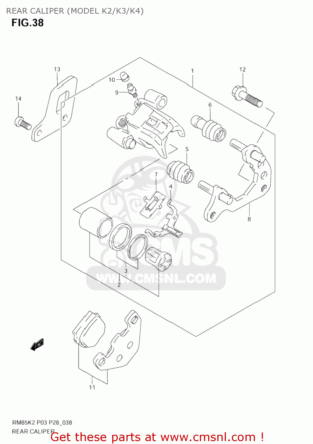 REAR CALIPER (MODEL K2/K3/K4) RM85 2003 (K3) USA (E03)