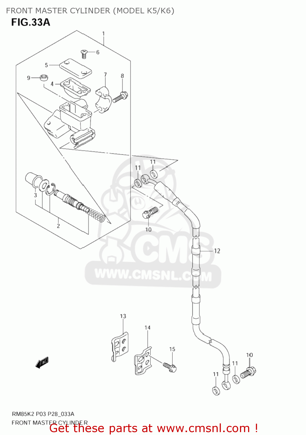 FRONT MASTER CYLINDER (MODEL K5/K6) RM85 2004 (K4) USA (E03)