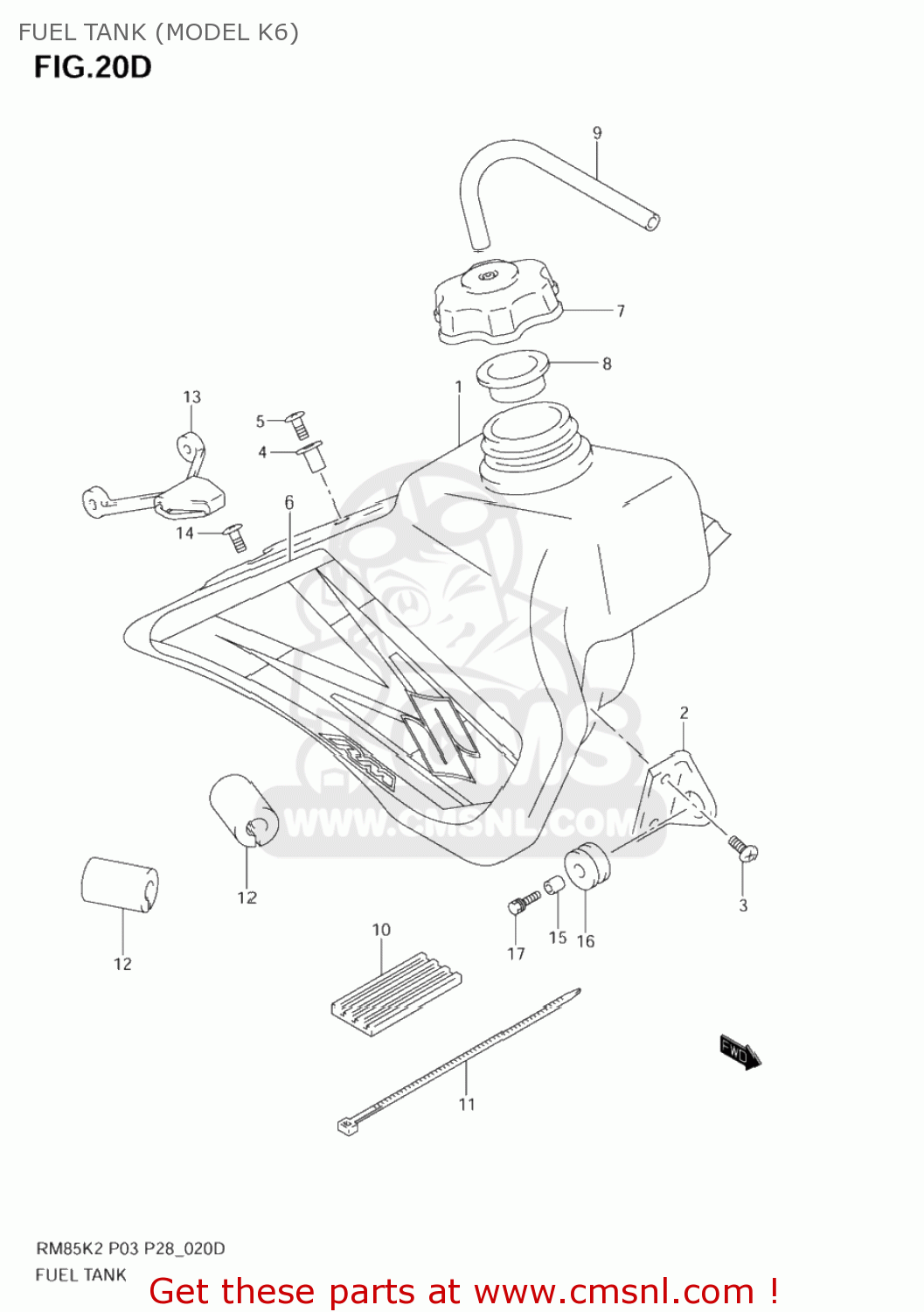 FUEL TANK (MODEL K6) RM85 2004 (K4) USA (E03)