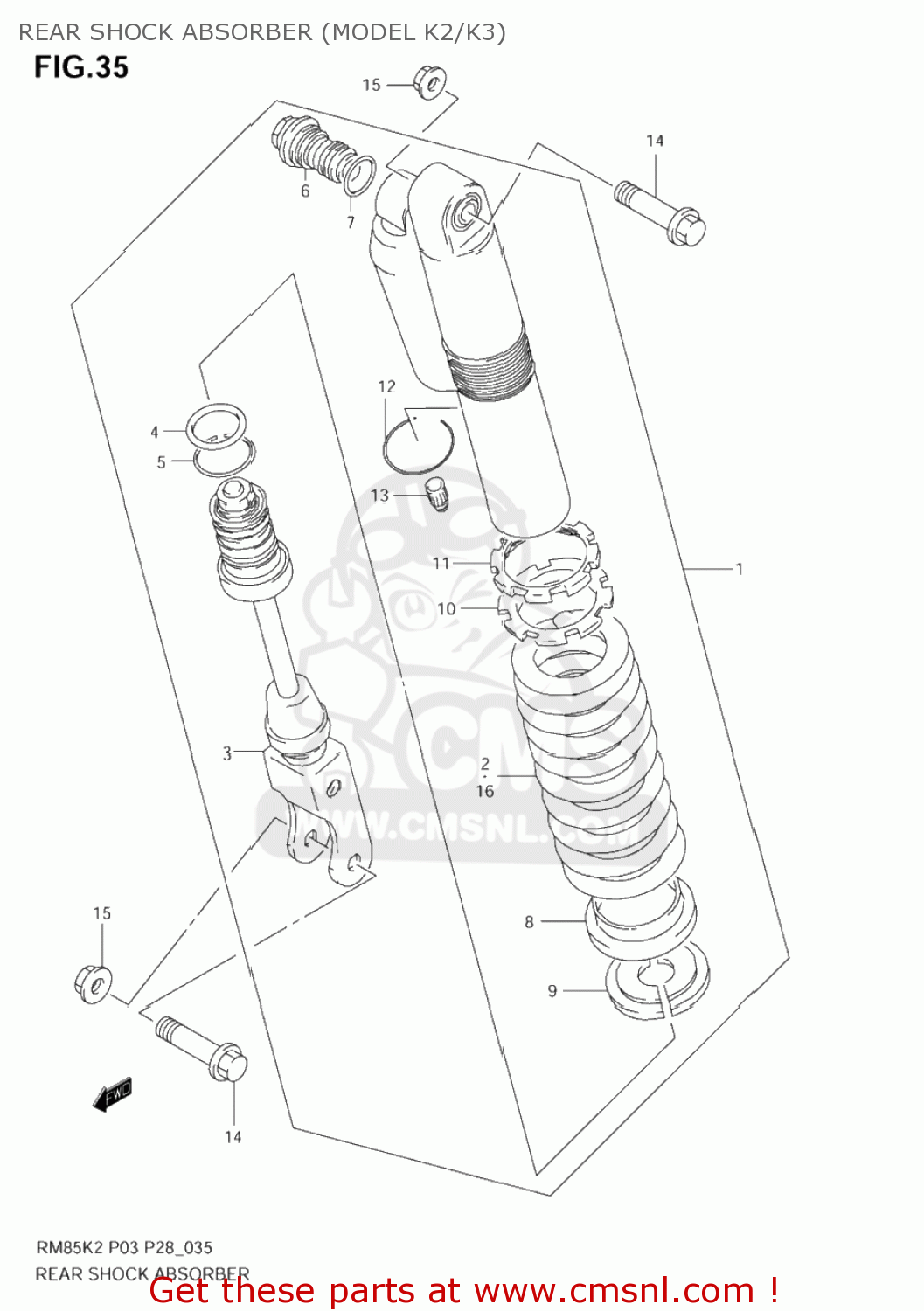REAR SHOCK ABSORBER (MODEL K2/K3) RM85 2004 (K4) USA (E03)