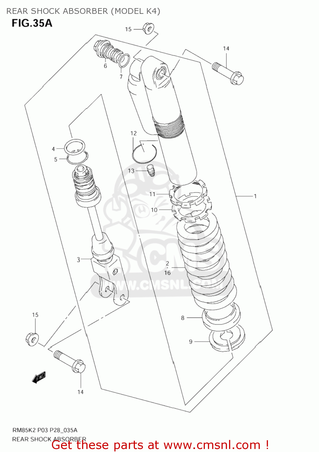 REAR SHOCK ABSORBER (MODEL K4) RM85 2004 (K4) USA (E03)