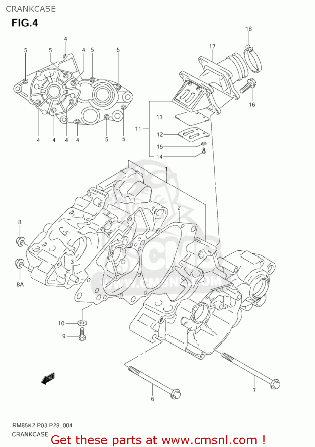 CRANKCASE RM85 2005 (K5) USA (E03)