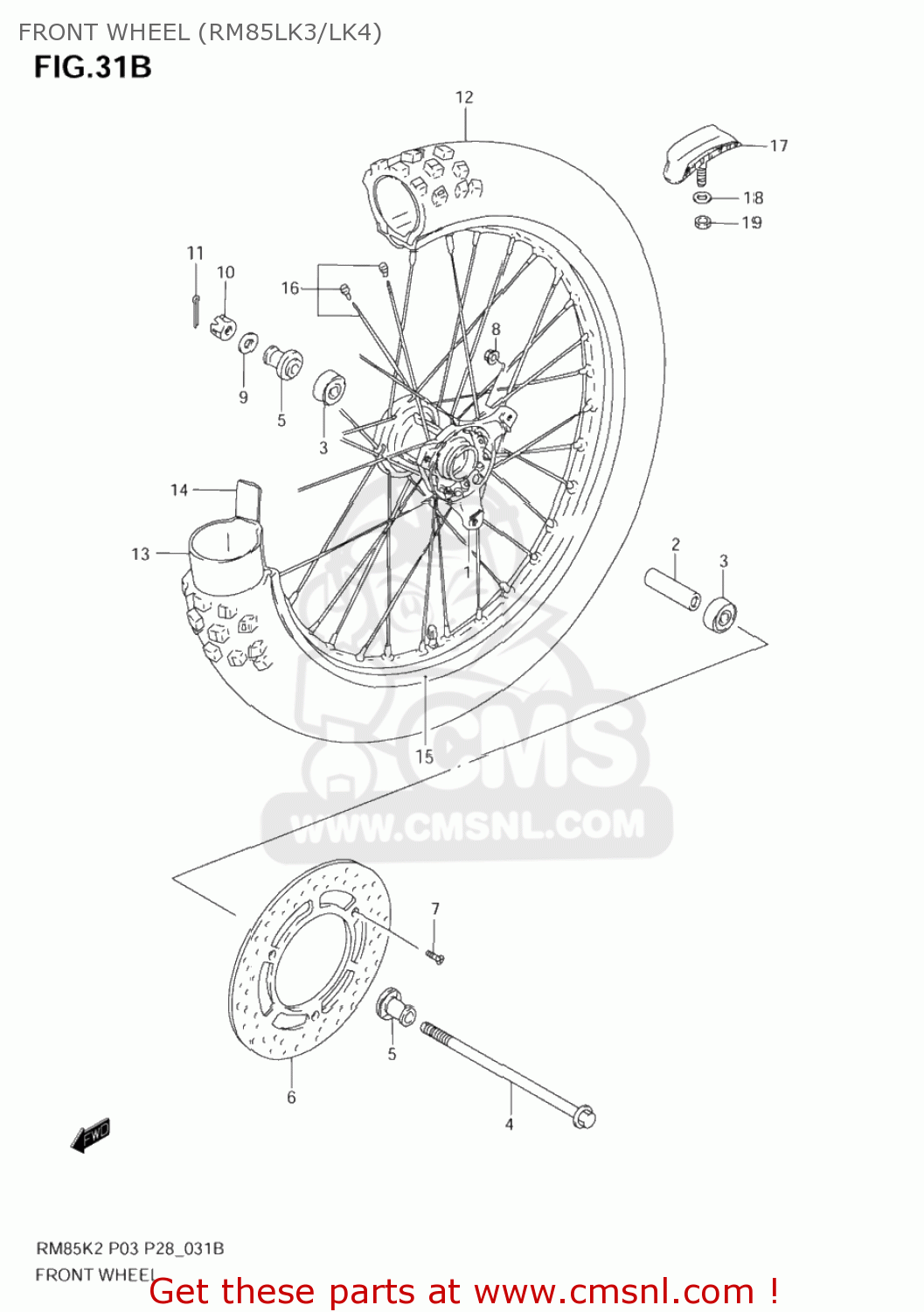 FRONT WHEEL (RM85LK3/LK4) RM85 2005 (K5) USA (E03)