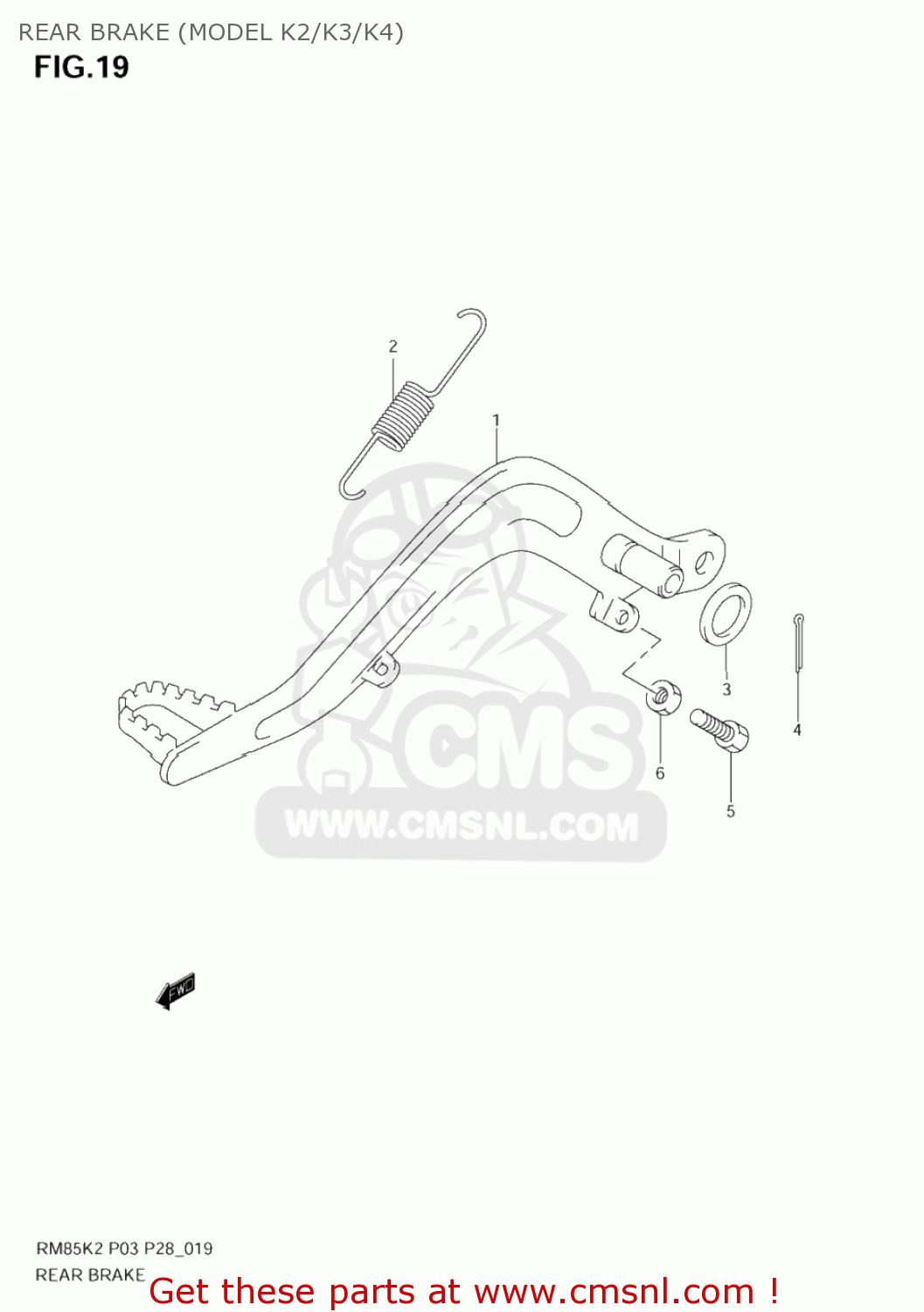 REAR BRAKE (MODEL K2/K3/K4) RM85 2005 (K5) USA (E03)