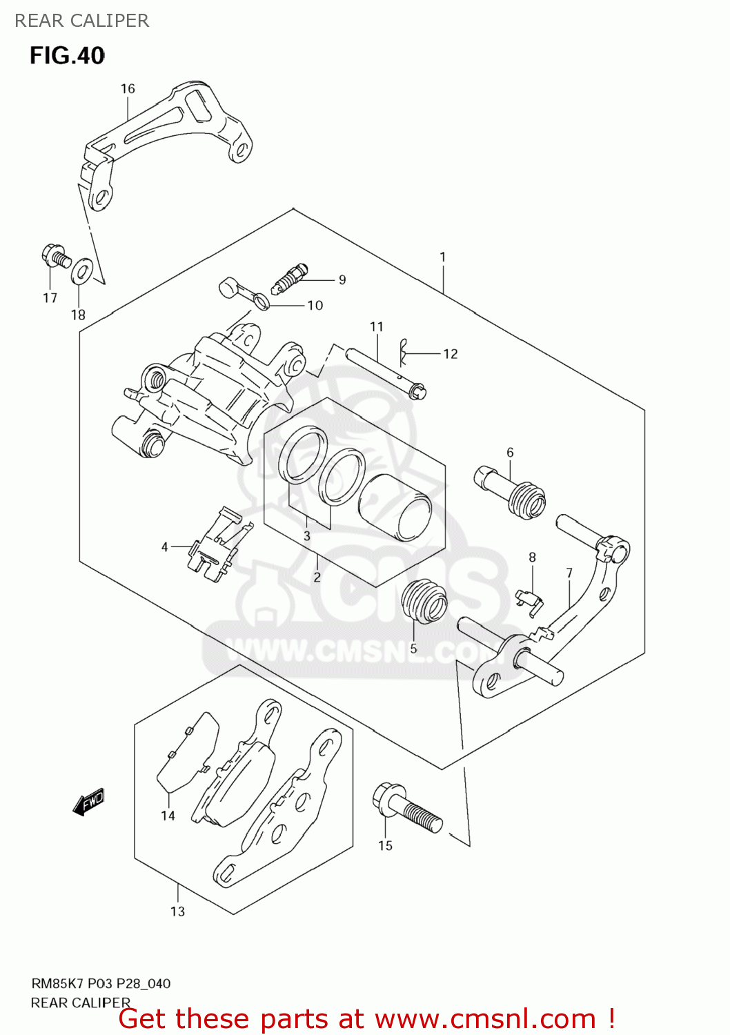 REAR CALIPER RM85 2009 (K9) USA (E03)